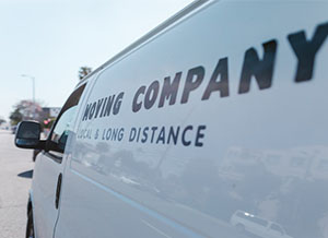 Close-up of a white moving van